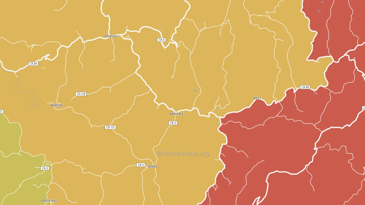 Newdale, WV Map of Robbery Rates