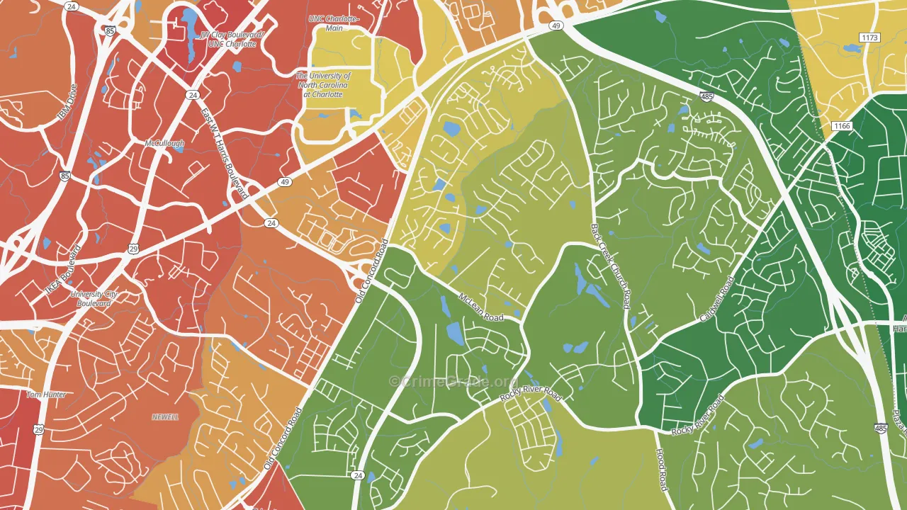 Newell, Charlotte, NC Map of Robbery Rates