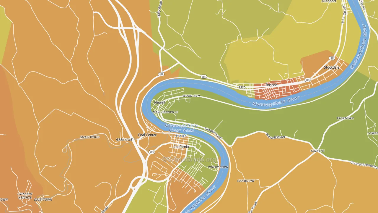 Newell, PA Map of Robbery Rates
