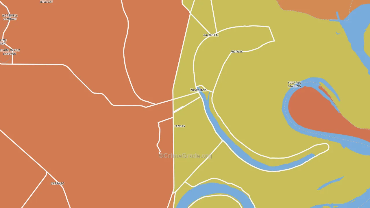 Newellton, LA Map of Robbery Rates