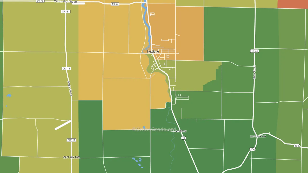 Newfane, NY Map of Robbery Rates