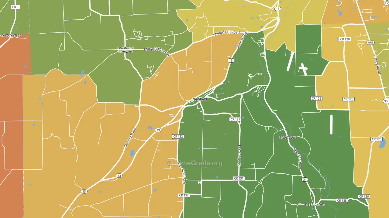 Newfield, NY Map of Robbery Rates