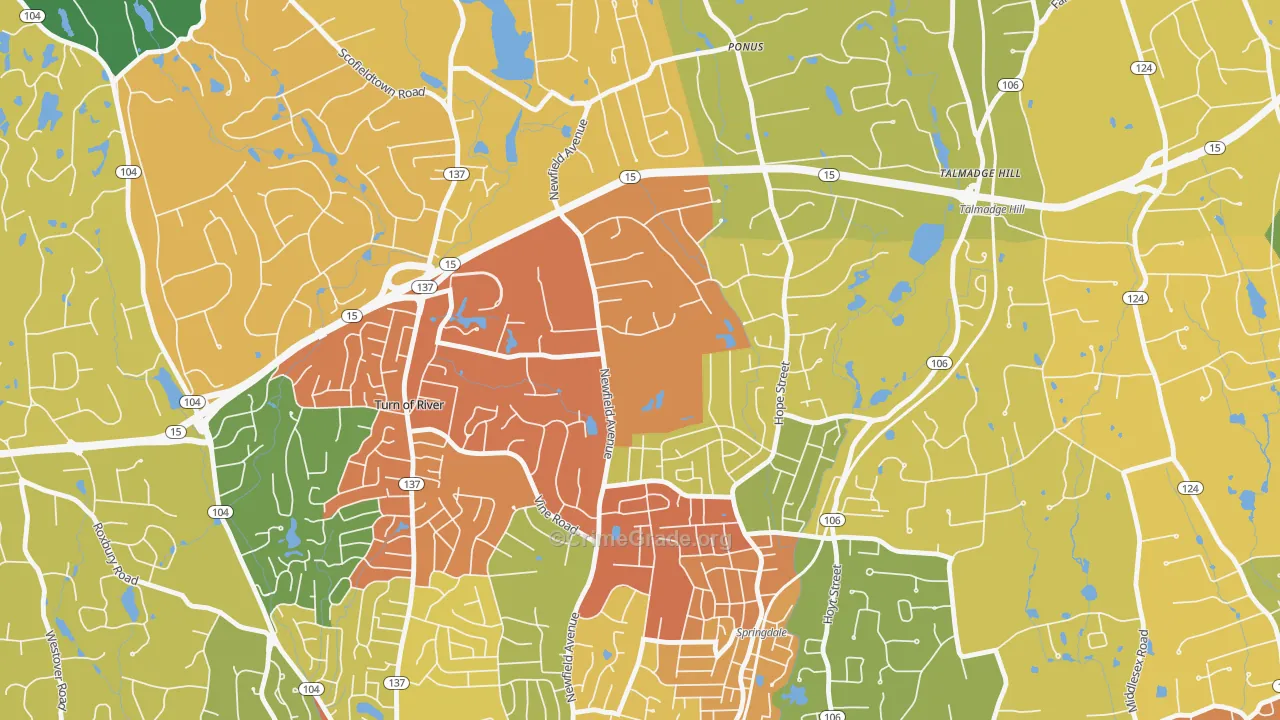 Newfield, Stamford, CT Map of Robbery Rates
