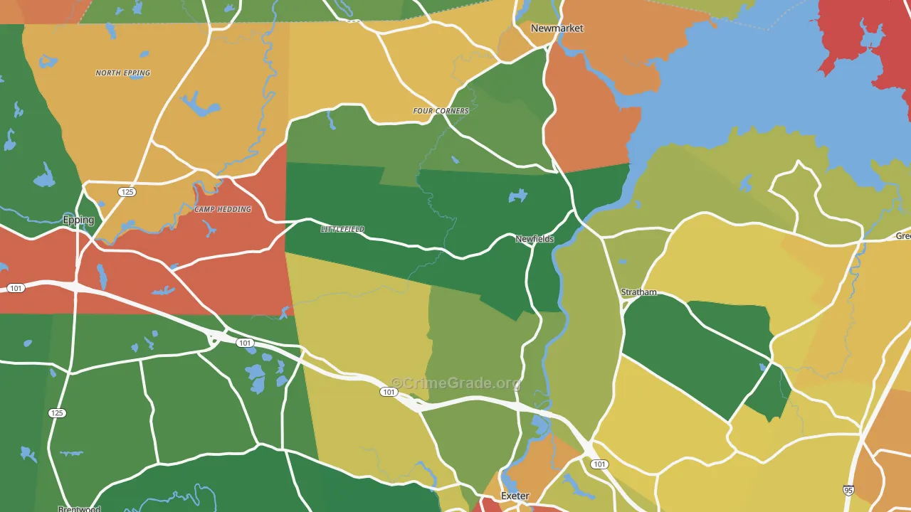 Newfields, NH Map of Robbery Rates