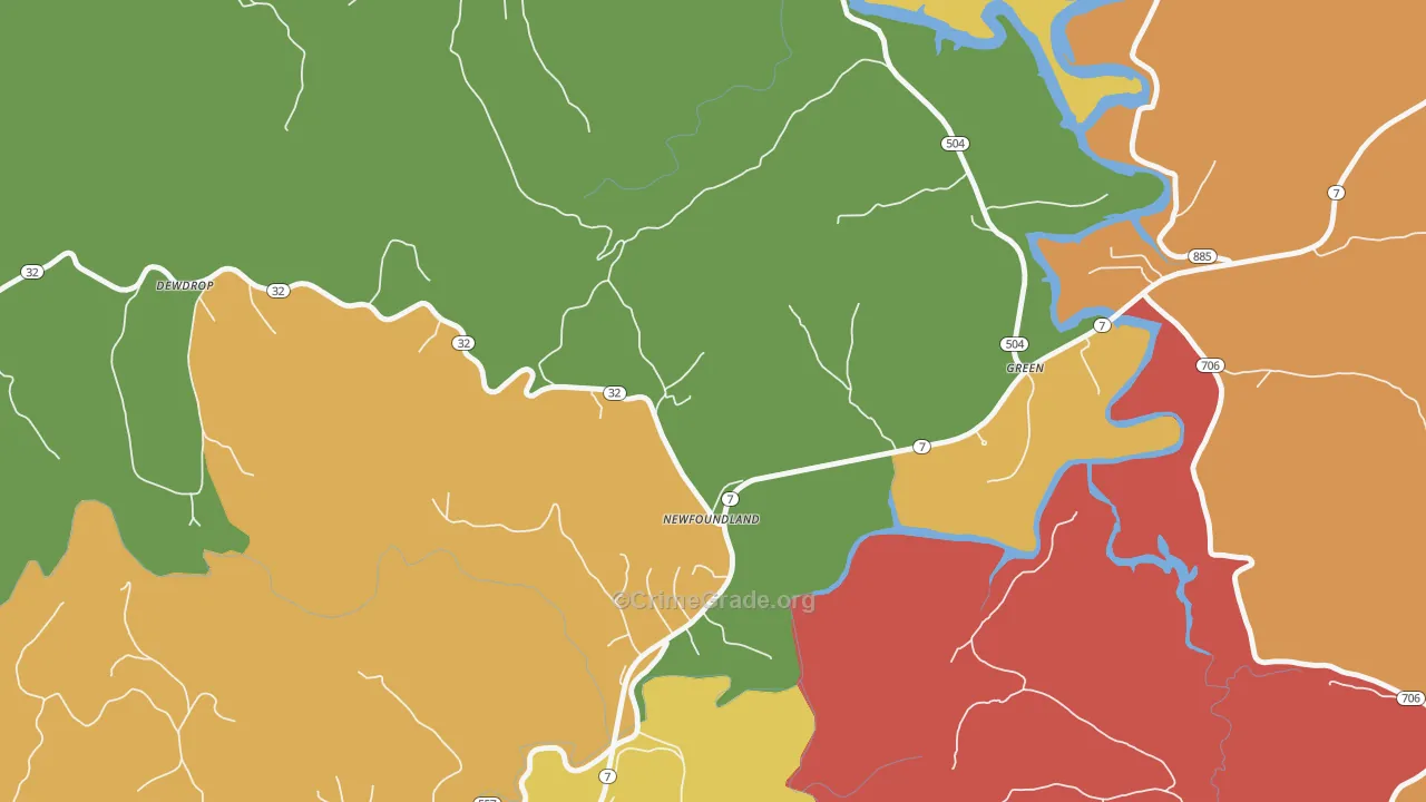 Newfoundland, KY Map of Robbery Rates