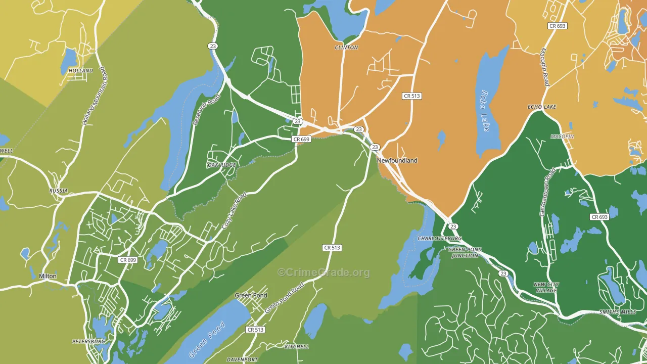 Newfoundland, NJ Map of Robbery Rates