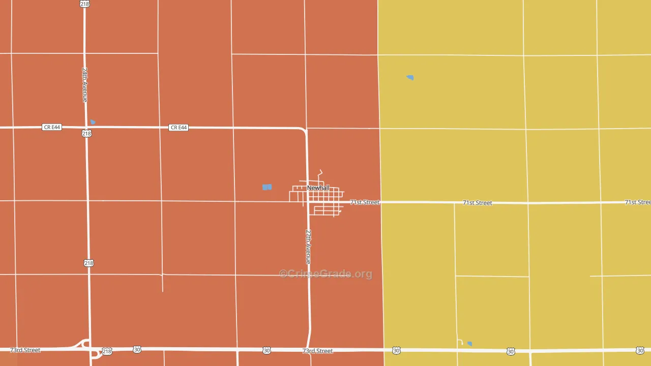 Newhall, IA Map of Robbery Rates