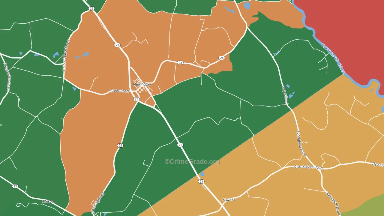 Newington, GA Map of Robbery Rates