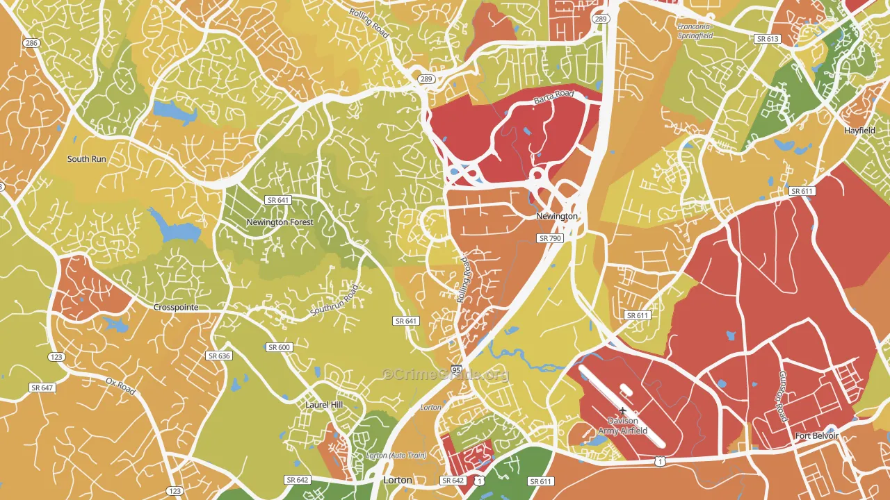 Newington, VA Map of Robbery Rates