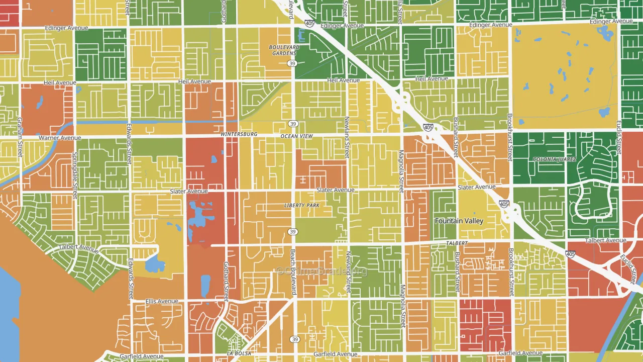 Newland, Huntington Beach, CA Map of Robbery Rates