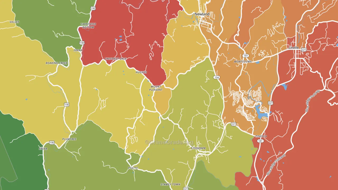 Newland, NC Map of Robbery Rates