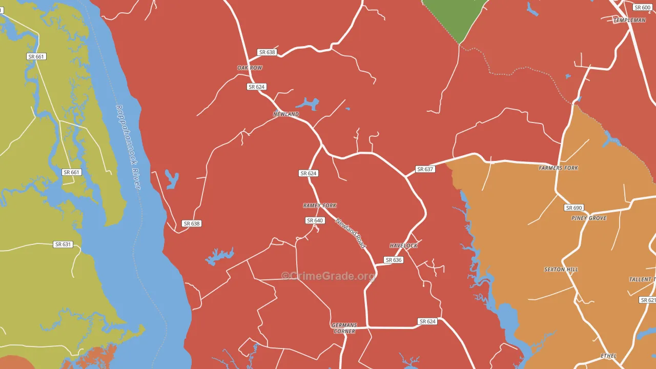 Newland, VA Map of Robbery Rates