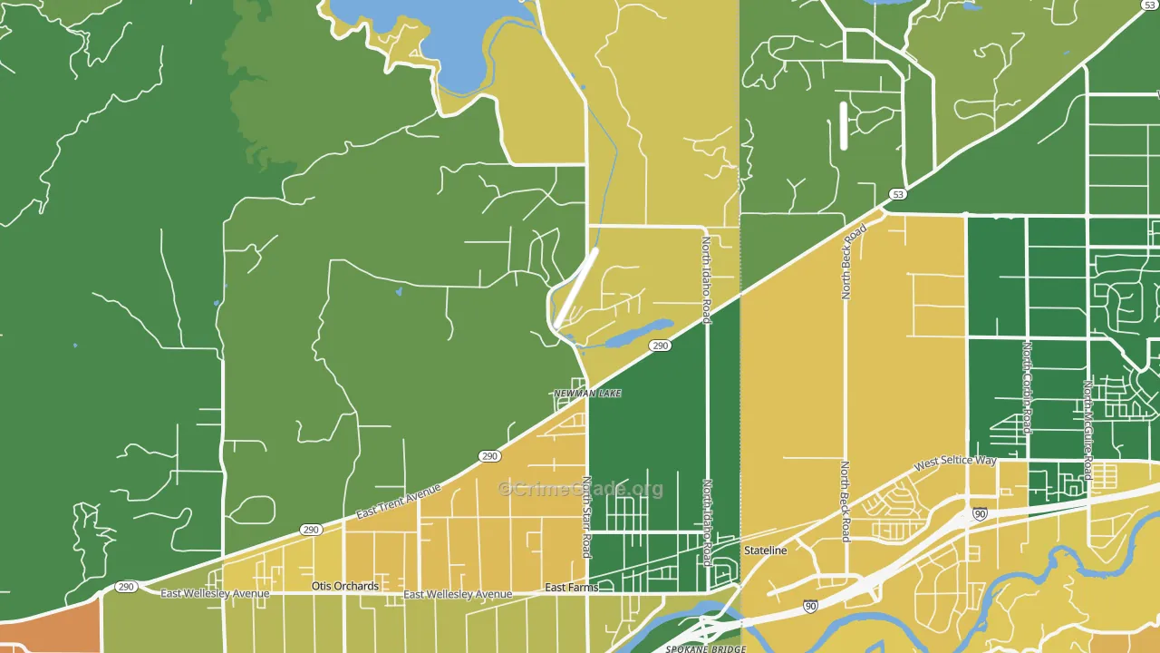 Newman Lake, WA Map of Robbery Rates