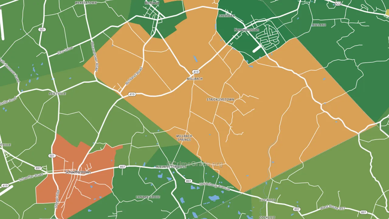 Newmanstown, PA Map of Robbery Rates