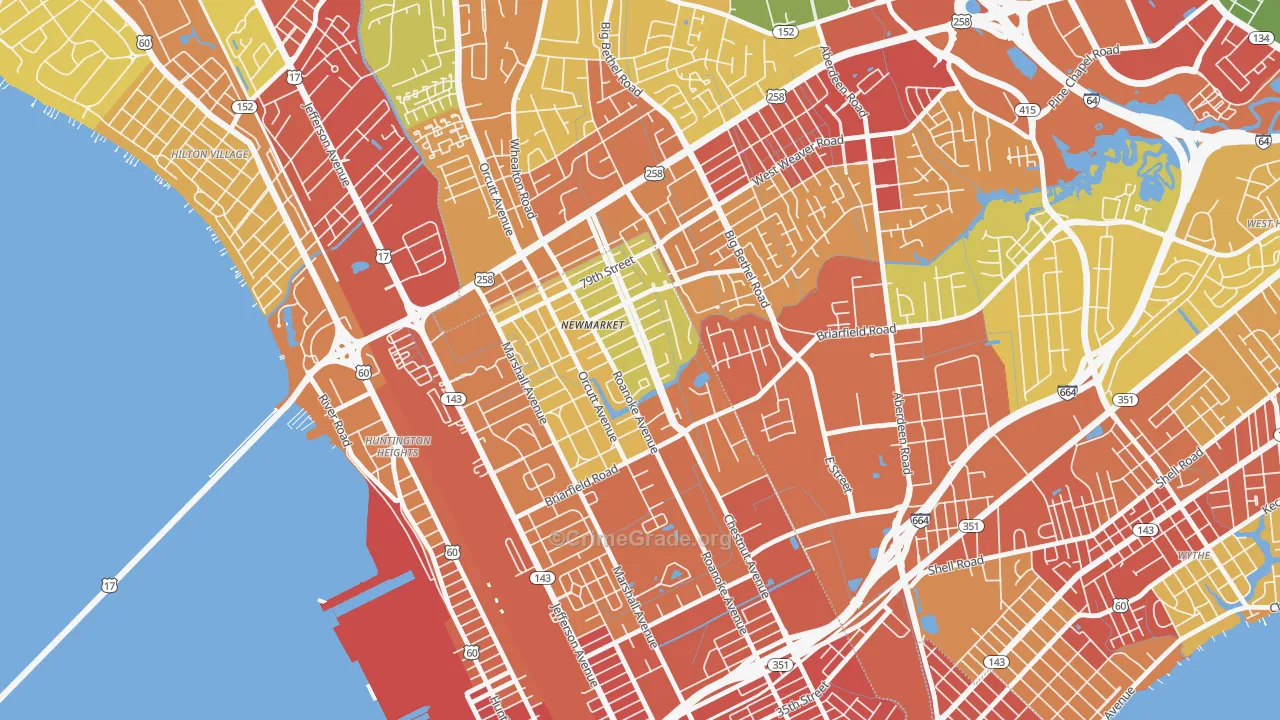 Newmarket South, Newport News, VA Map of Robbery Rates