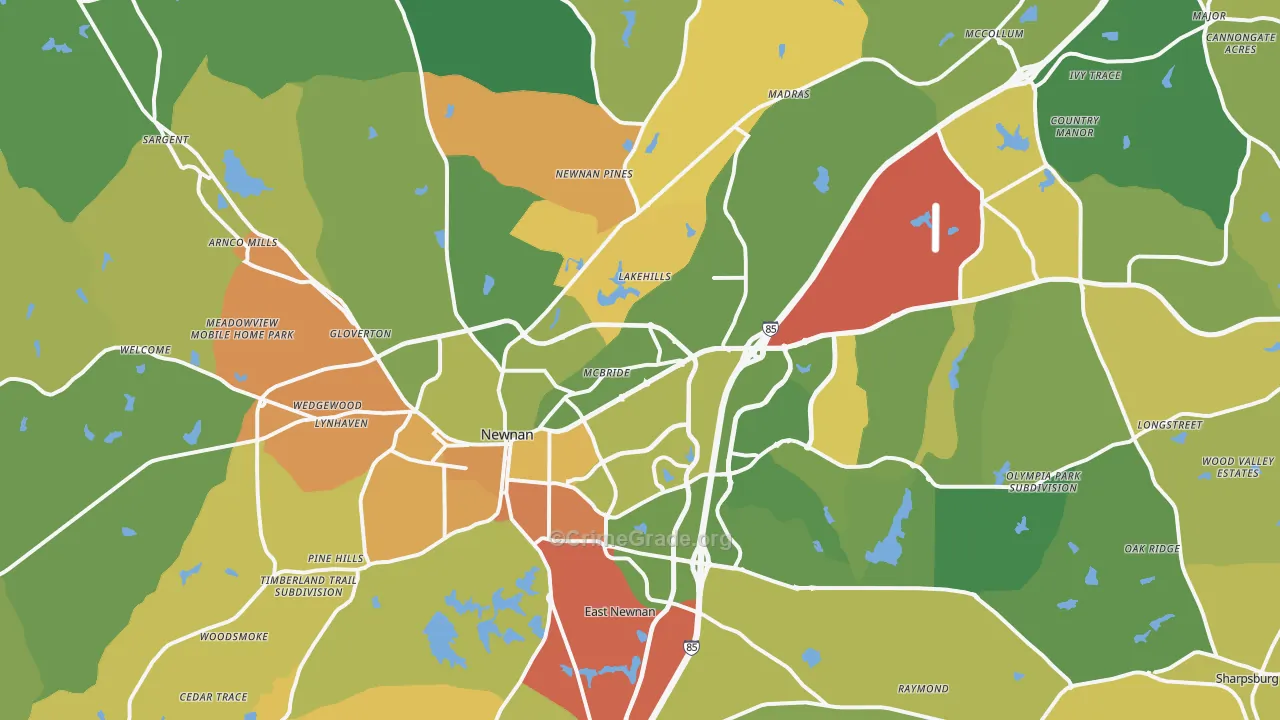 Newnan, GA Map of Robbery Rates