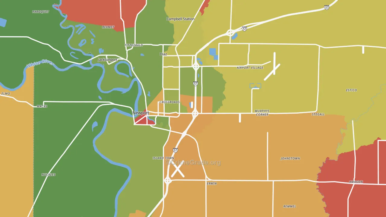 Newport, AR Map of Robbery Rates
