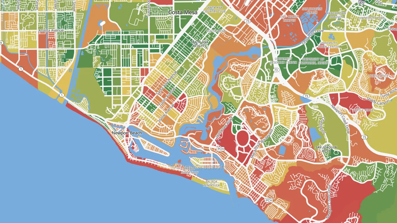 Newport Beach, CA Map of Robbery Rates