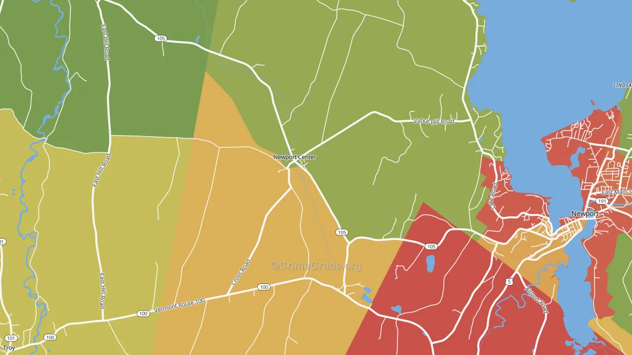 Newport Center, VT Map of Robbery Rates