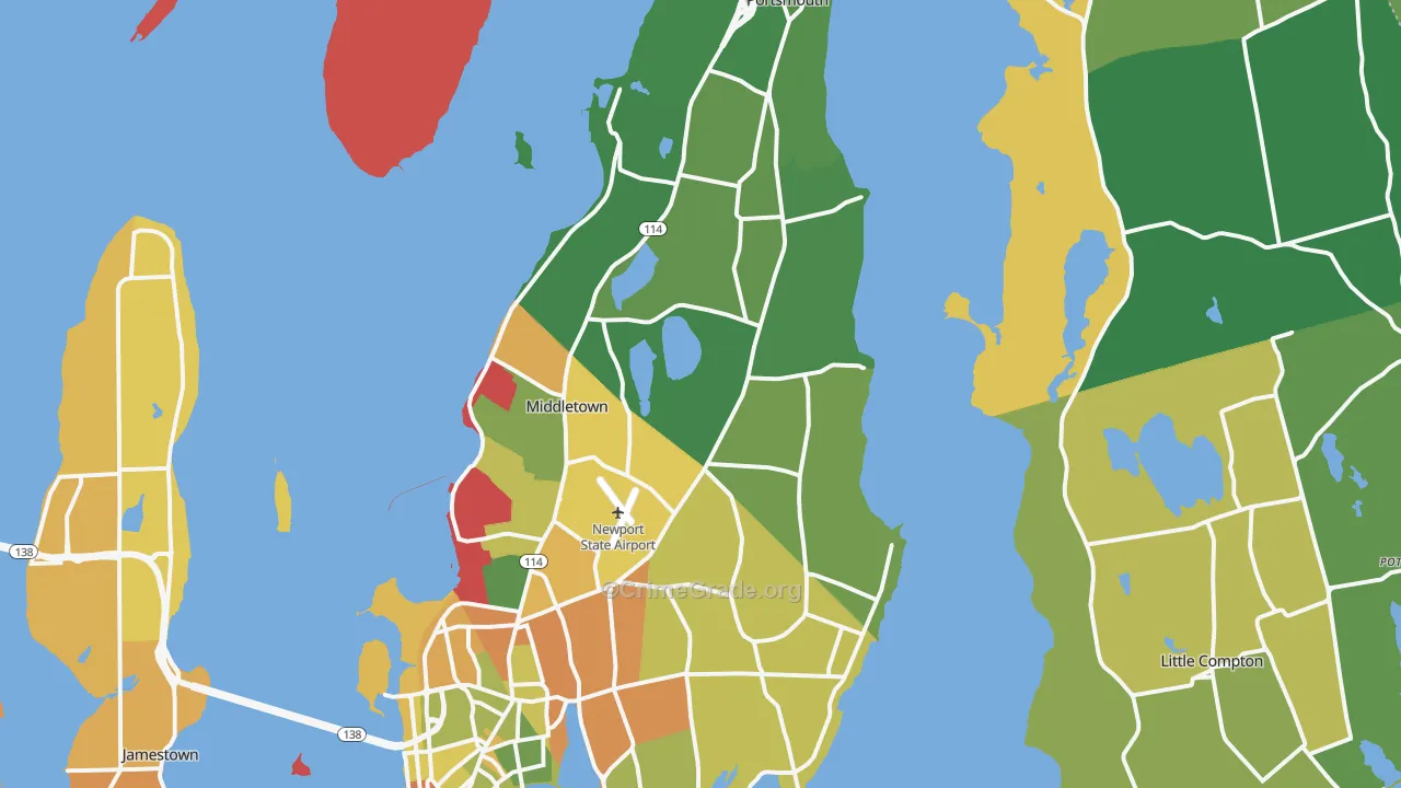 Newport County, RI Map of Robbery Rates