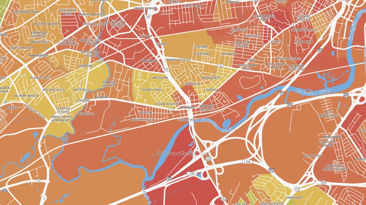 Newport, DE Map of Robbery Rates