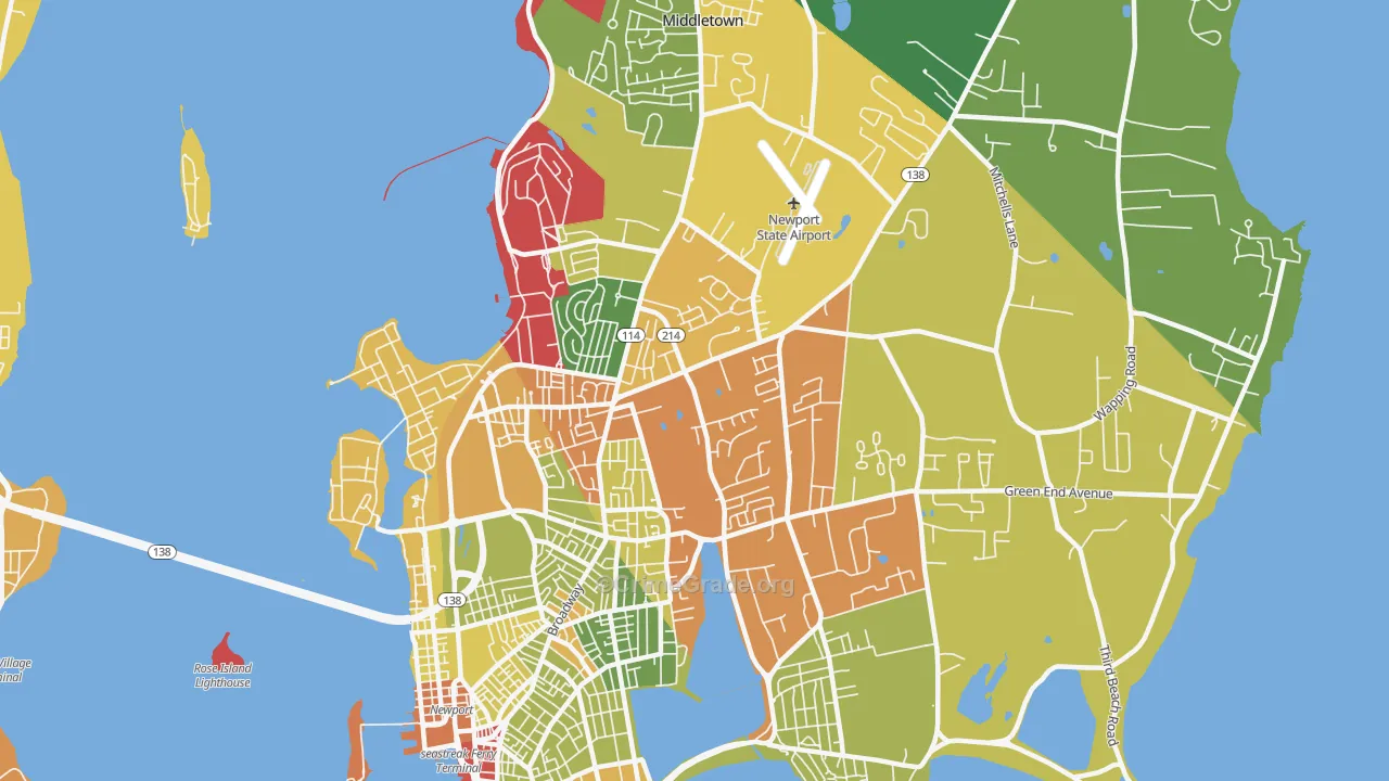 Newport East, RI Map of Robbery Rates