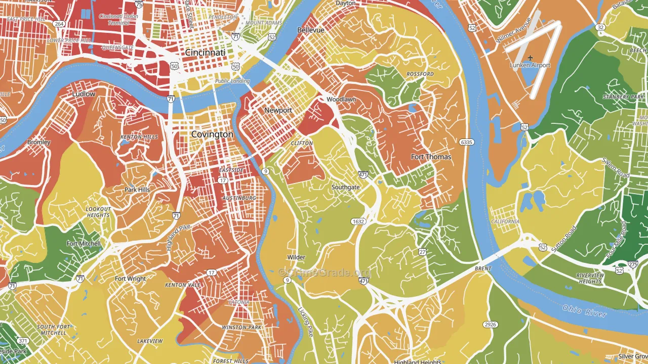 Newport, KY Map of Robbery Rates