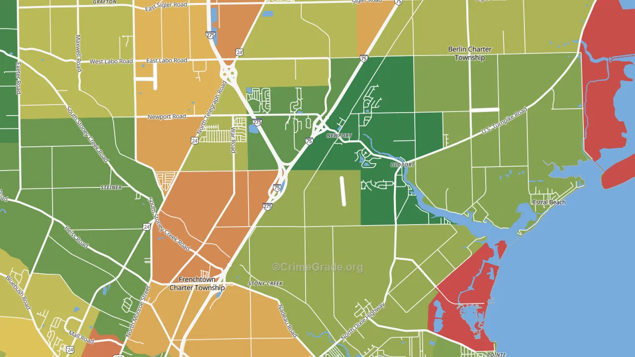 Newport, MI Map of Robbery Rates