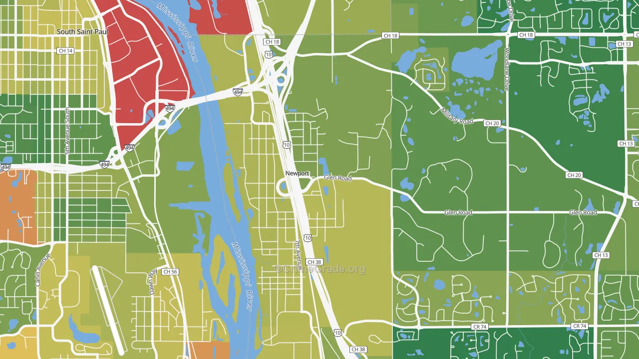 Newport, MN Map of Robbery Rates