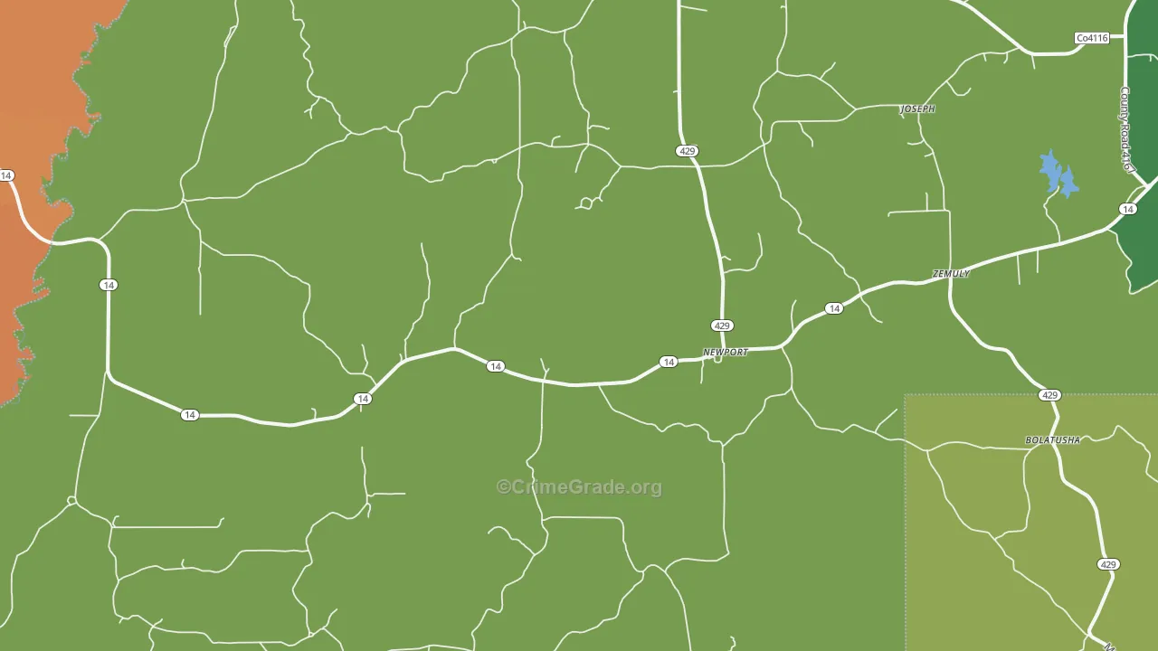 Newport, MS Map of Robbery Rates