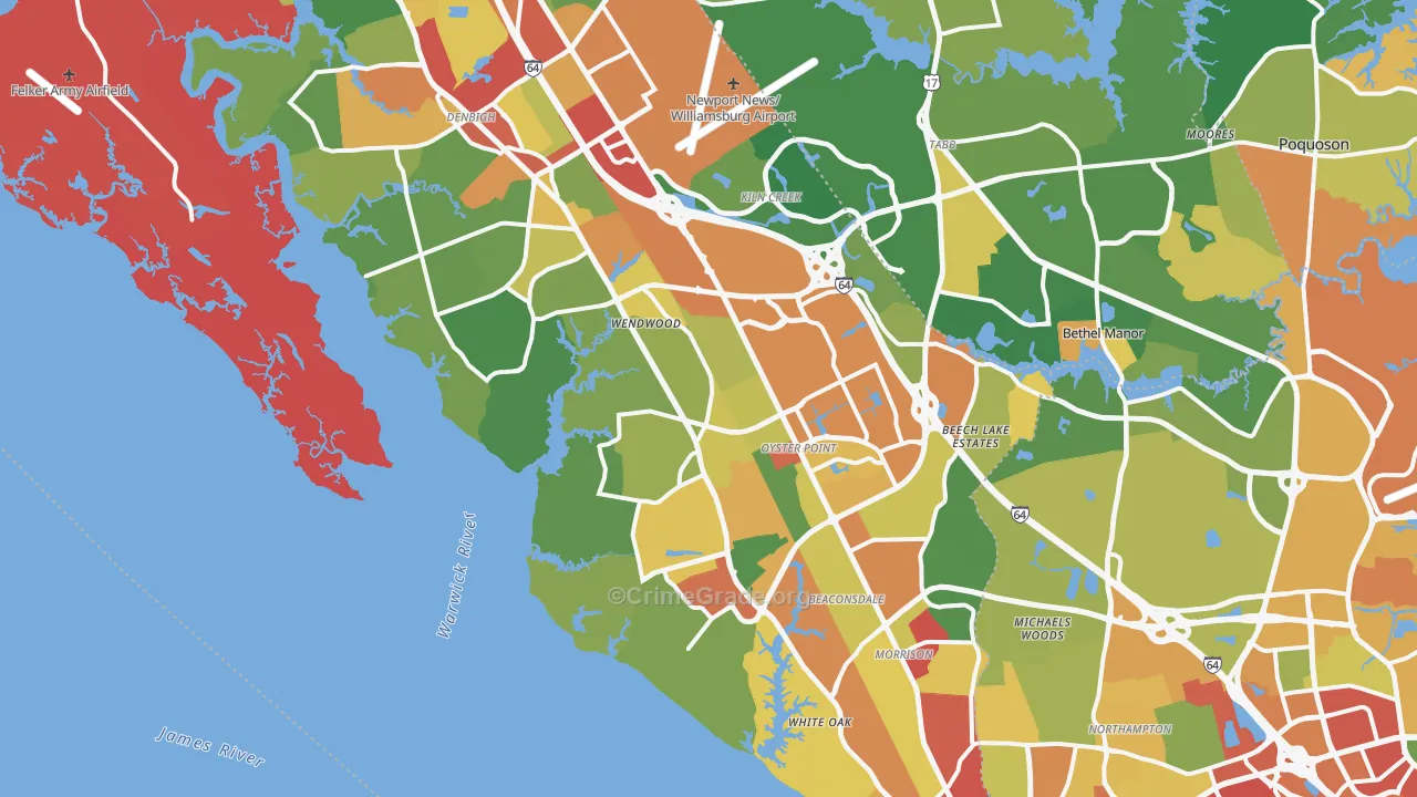 Newport News City, VA Map of Robbery Rates