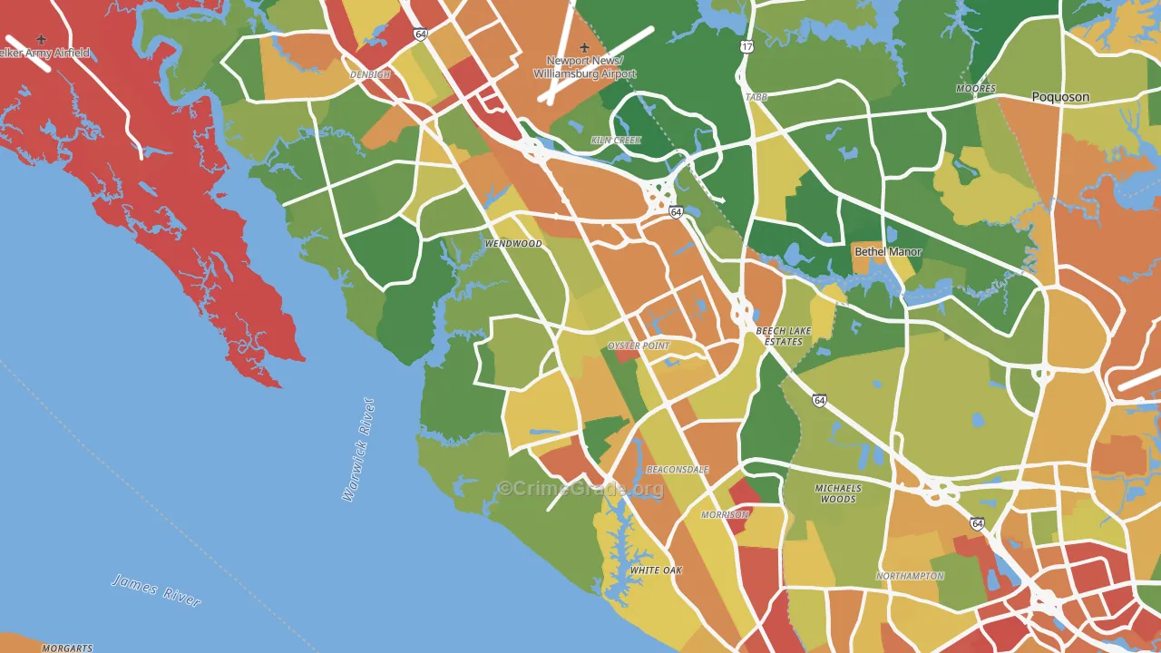 Newport News, VA Map of Robbery Rates
