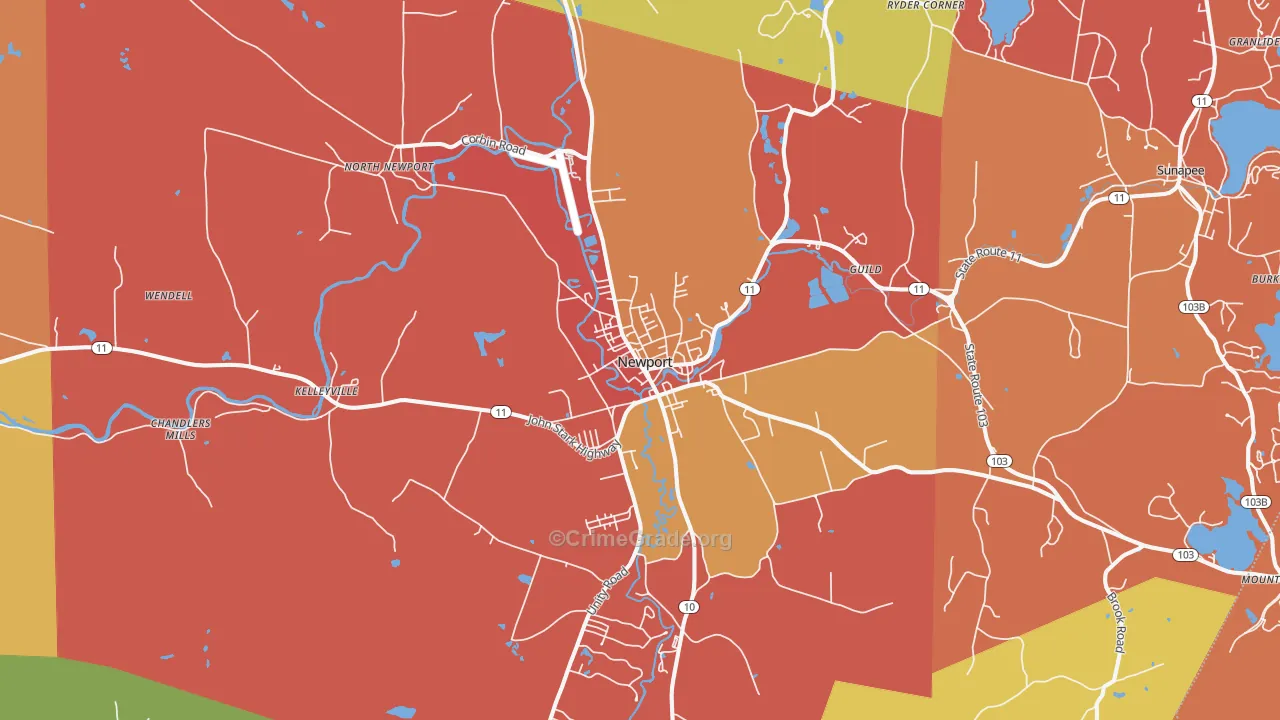 Newport, NH Map of Robbery Rates