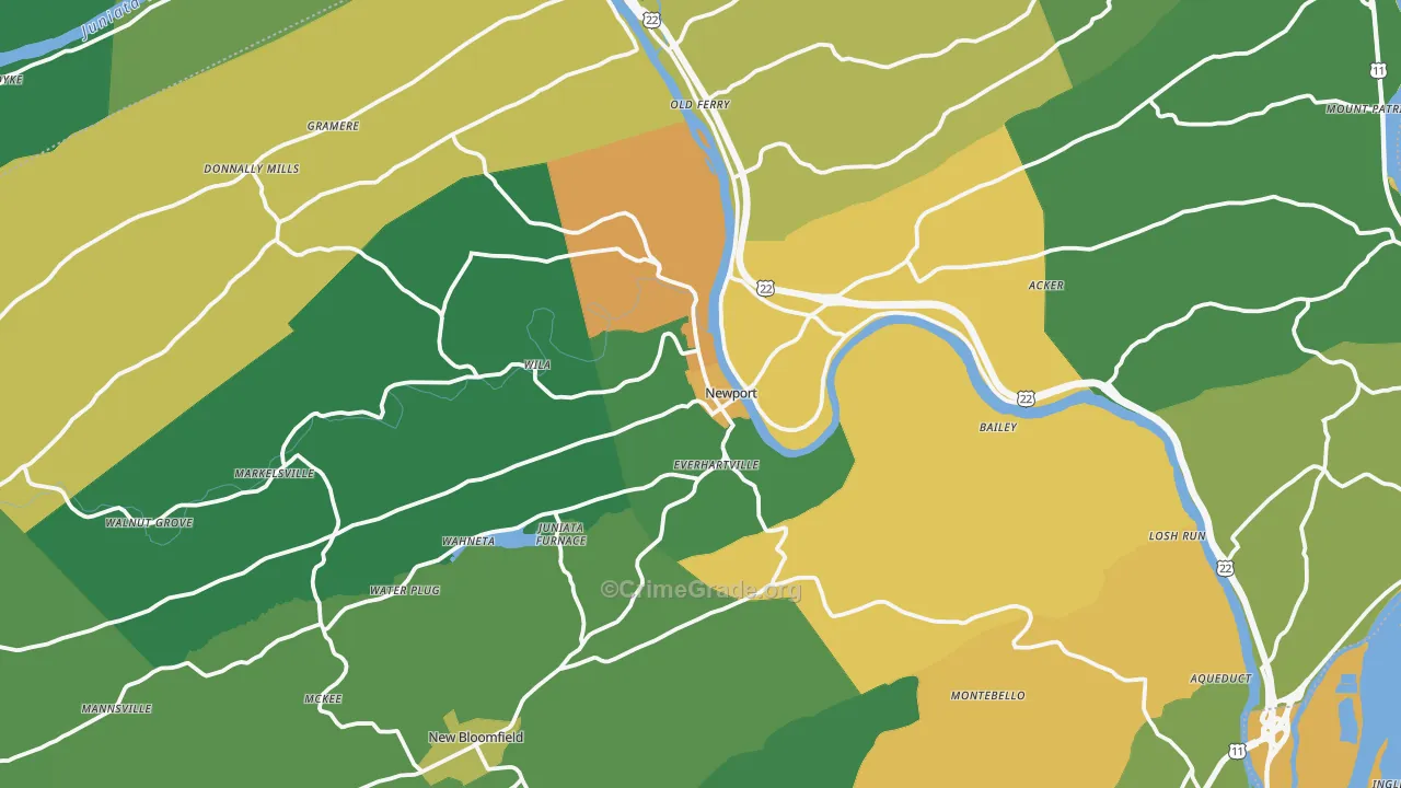 Newport, PA Map of Robbery Rates