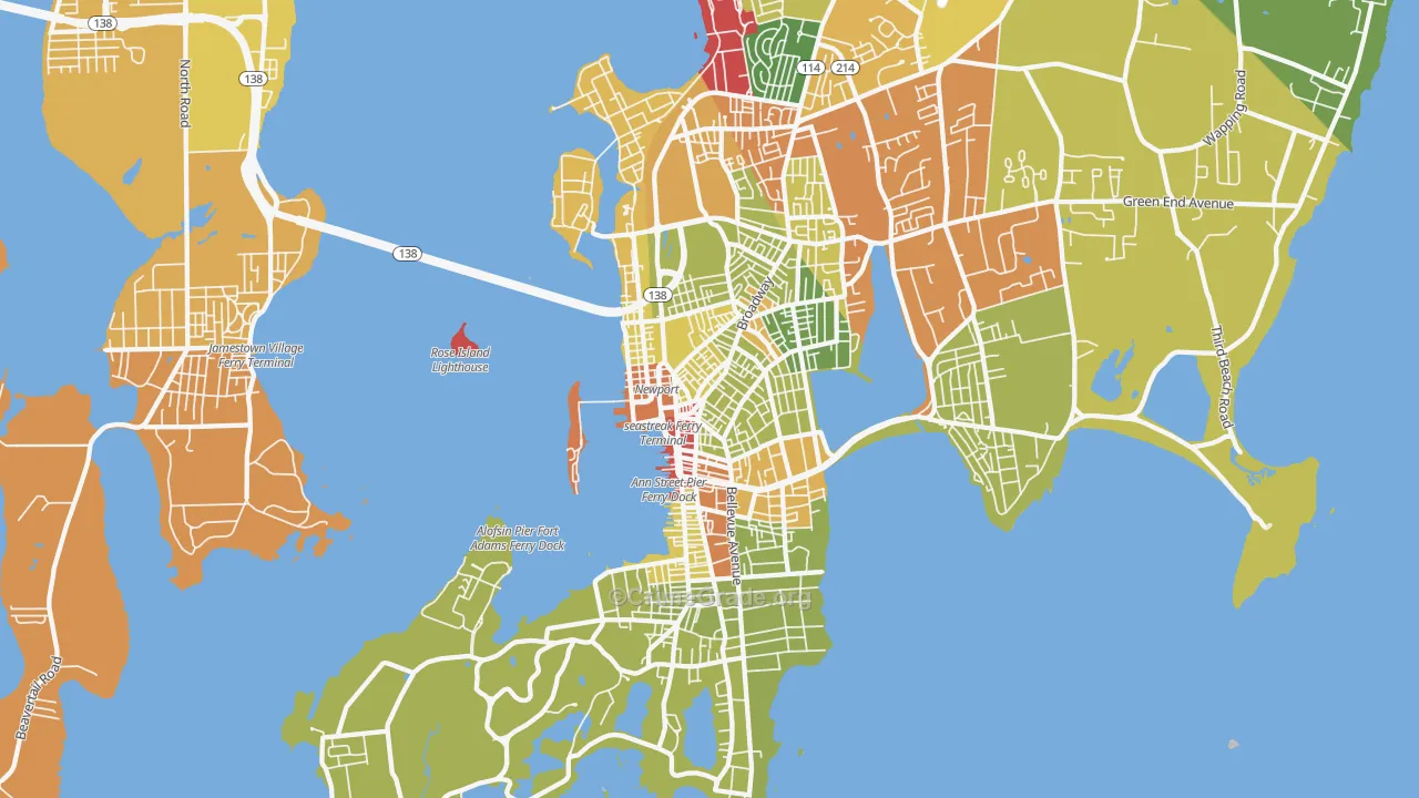 Newport, RI Map of Robbery Rates