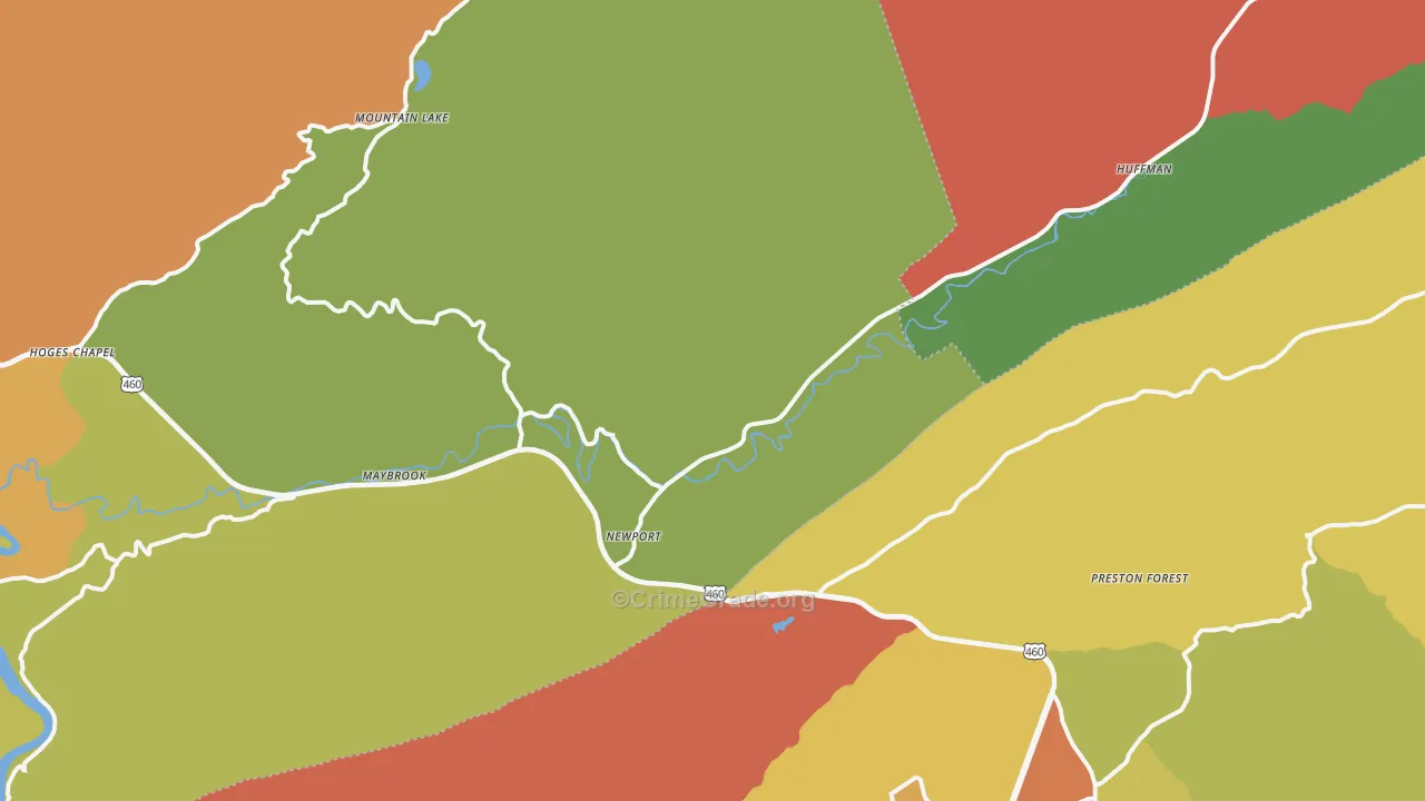 Newport, VA Map of Robbery Rates