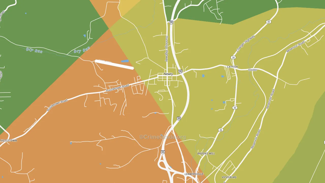 Newry, PA Map of Robbery Rates