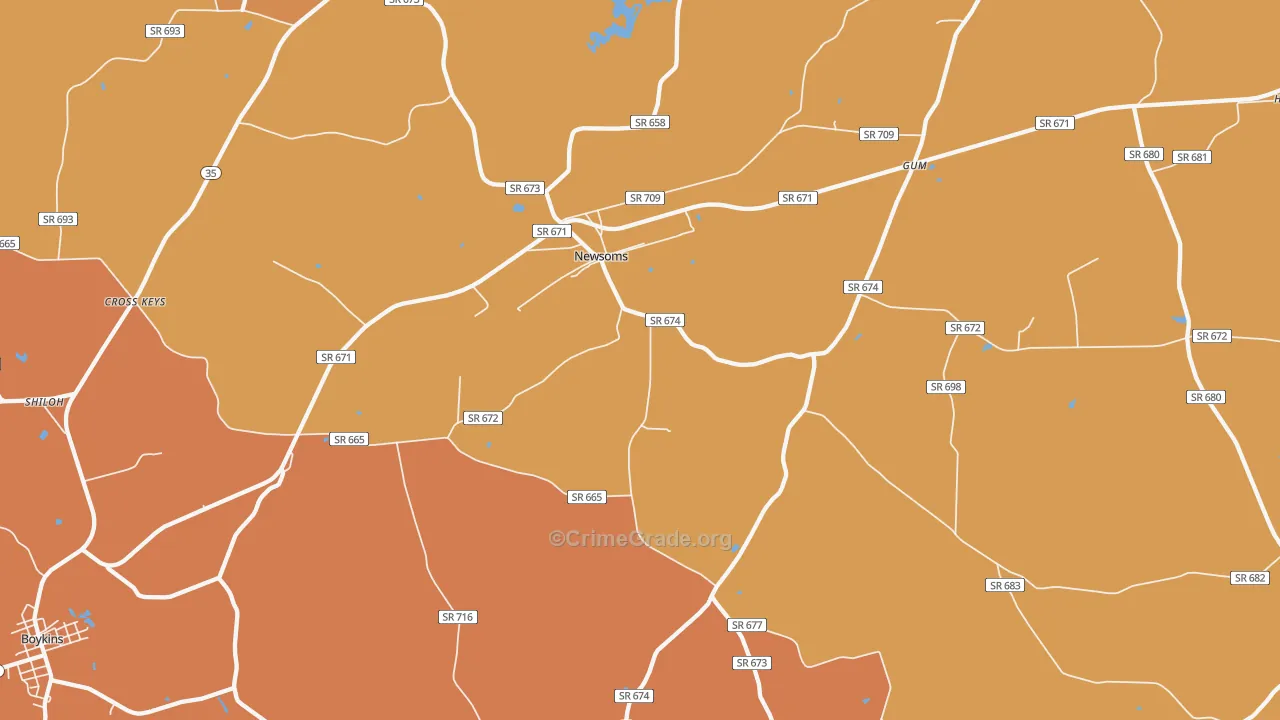 Newsoms, VA Map of Robbery Rates
