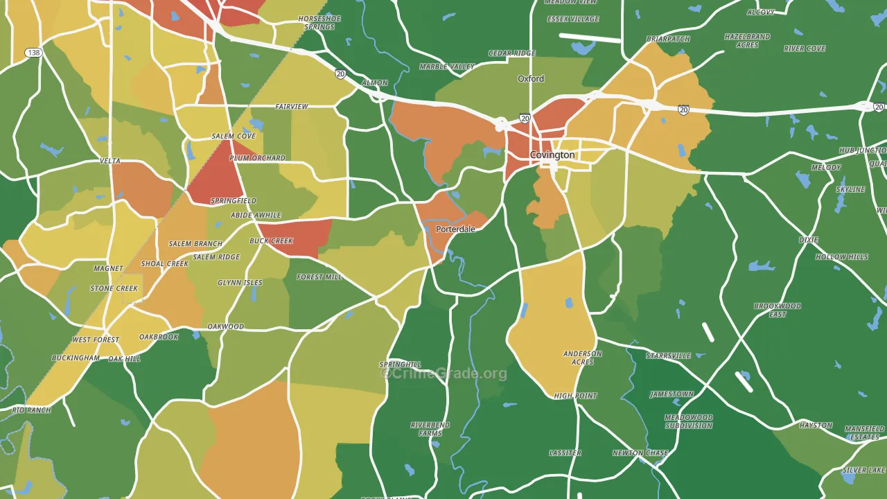 Newton County, GA Map of Robbery Rates
