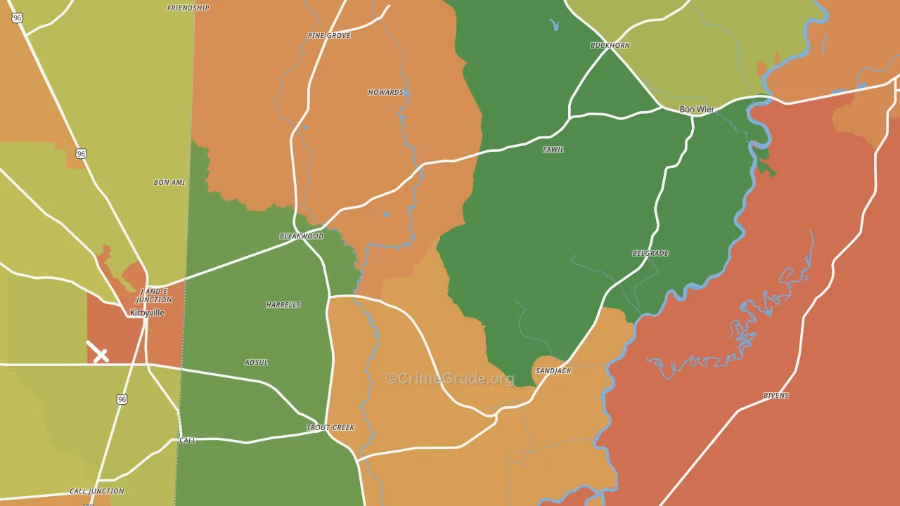 Newton County, TX Map of Robbery Rates