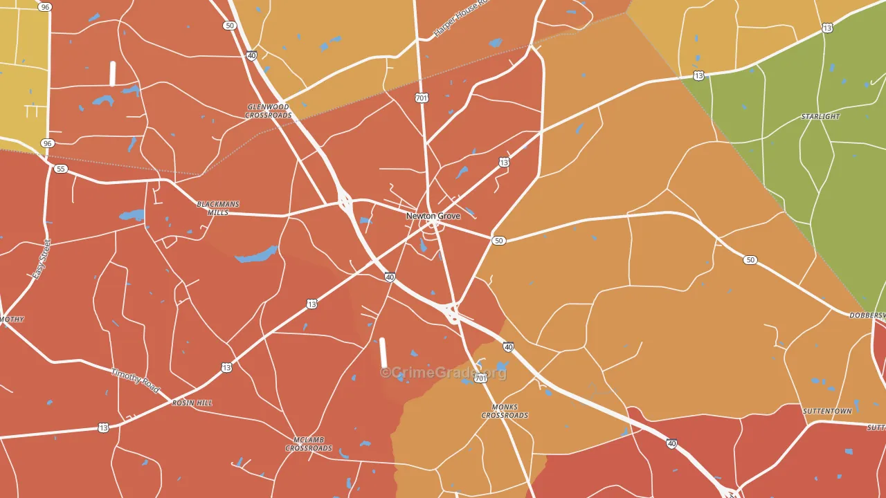 Newton Grove, NC Map of Robbery Rates