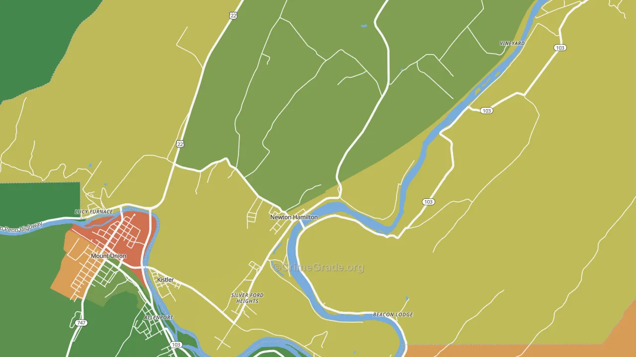 Newton Hamilton, PA Map of Robbery Rates