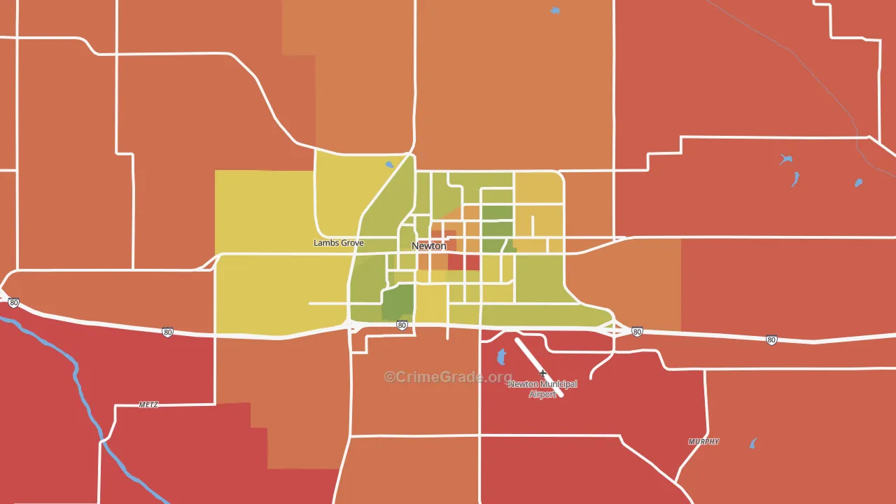 Newton, IA Map of Robbery Rates