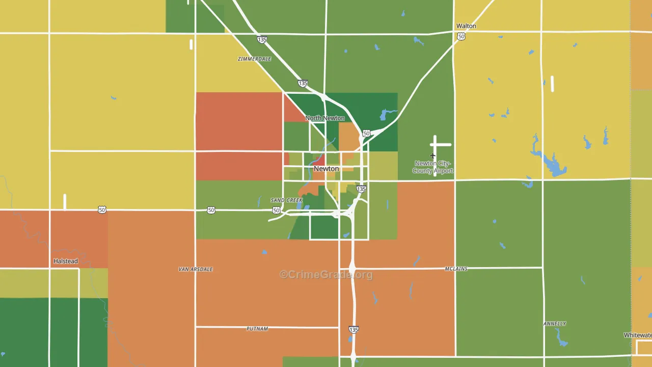 Newton, KS Map of Robbery Rates