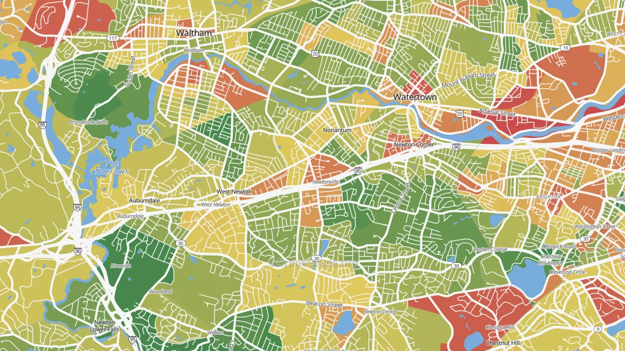 Newton, MA Map of Robbery Rates