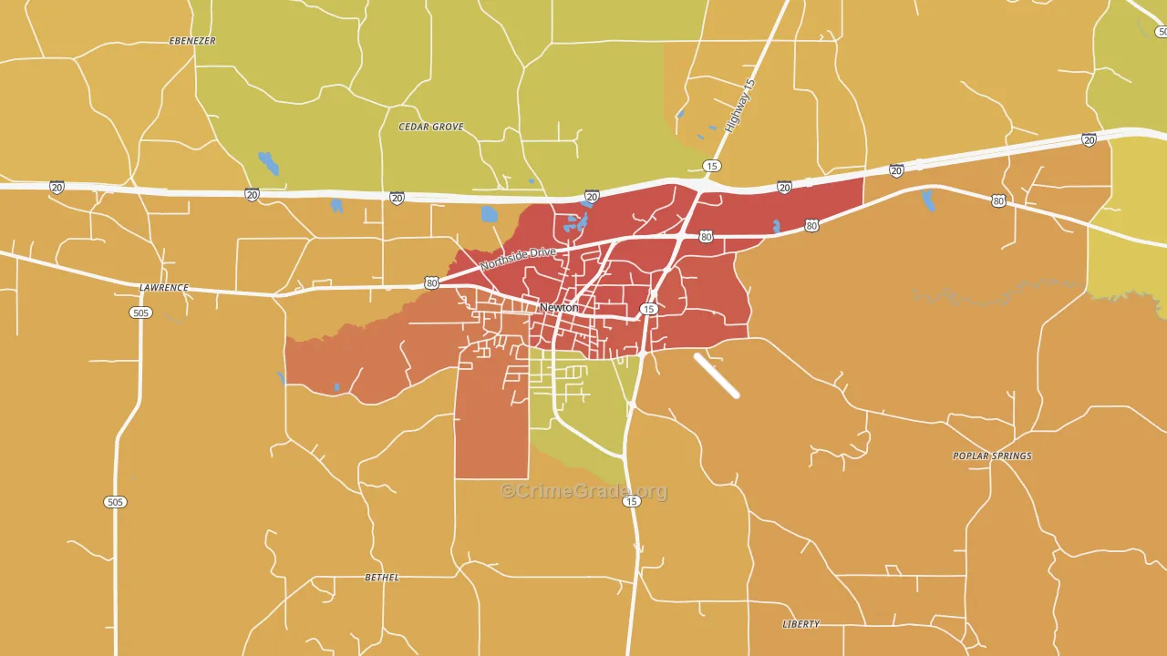 Newton, MS Map of Robbery Rates