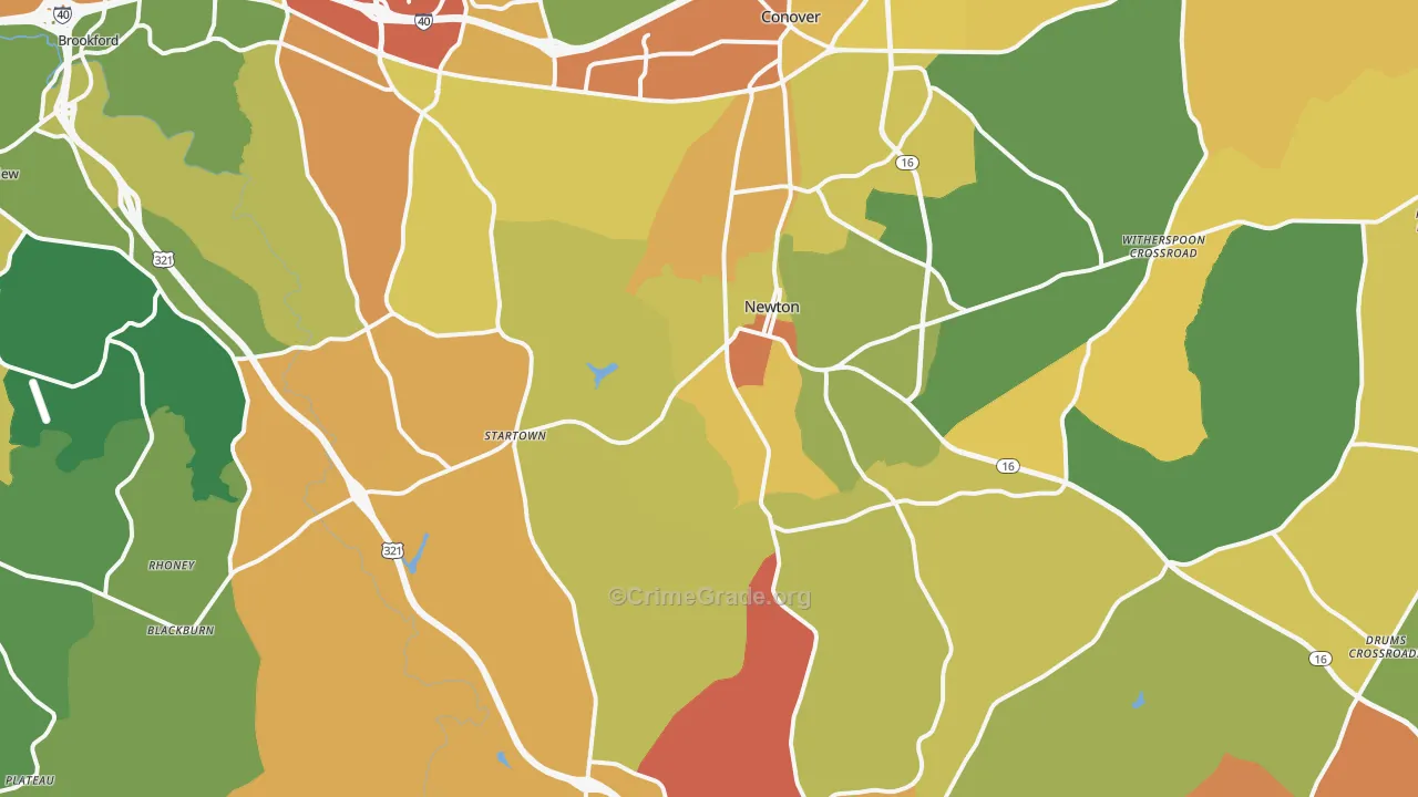 Newton, NC Map of Robbery Rates
