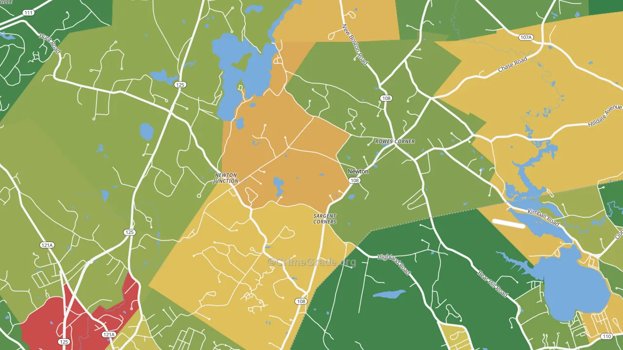 Newton, NH Map of Robbery Rates