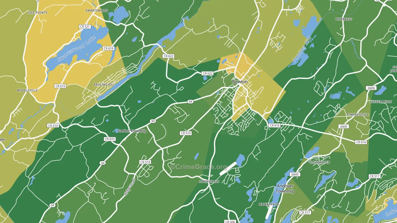 Newton, NJ Map of Robbery Rates