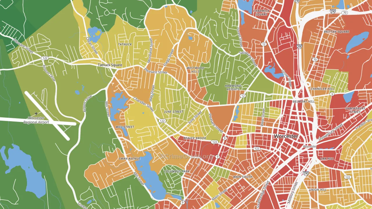 Newton Square, Worcester, MA Map of Robbery Rates